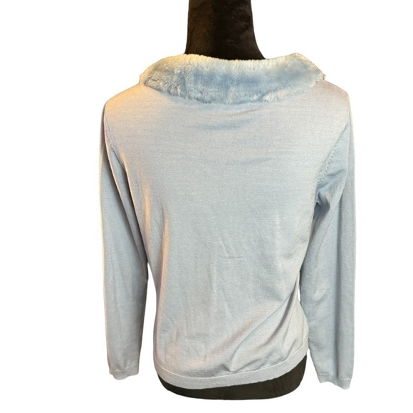 Silx by August Silk Blue Faux Fur Cardigan Women's Size Large - Picture 4 of 9